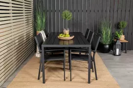 Lauko baldų komplektas Venture Design Valgomojo stalas ir fotelio komplektas 205x90 cm Juodas Aintwood