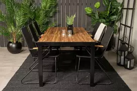 Lauko baldų komplektas Venture Design Valgomojo stalas ir fotelio komplektas 200x100 cm Juoda Akacija Virvė Plienas