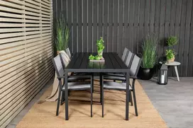 Lauko baldų komplektas Venture Design Valgomojo stalas ir fotelio komplektas 205x90 cm Juodas Aintwood