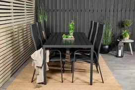 Lauko baldų komplektas Venture Design Valgomojo stalas ir atlošiama kėdė, 205x90 cm, juoda, Aintwood, sulankstomas