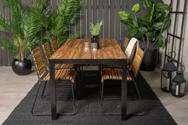 Lauko baldų komplektas Venture Design Valgomojo stalas ir kėdžių komplektas 200x100 cm juoda mediena