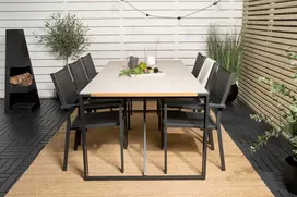 Lauko baldų komplektas Venture Design Valgomojo stalas Texas 200x100 cm Juodas stiklas Teko Pilkas fotelio komplektas