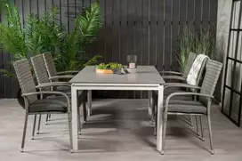 Lauko baldų komplektas Venture Design Valgomojo stalas ir kėdžių komplektas 160x240 cm, baltas, dirbtinė mediena, lauko baldai
