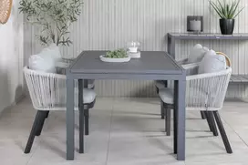 Lauko baldų komplektas Venture Design Valgomojo stalas ir kėdžių komplektas Marbella stalas 160x240 cm juodas Virya valgomojo kėdė juoda pilka