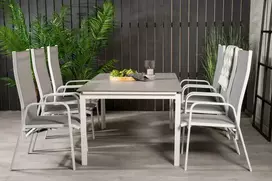 Lauko baldų komplektas Venture Design Valgomojo komplektas Levels stalas Copacabana atlošiamas krėslas 160x240 cm baltas Aintwood