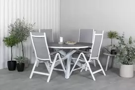 Lauko baldų komplektas Venture Design Valgomojo komplektas Parma stalas 140 cm baltas sulankstomas