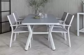 Lauko baldų komplektas Venture Design Valgomojo stalas ir sulankstoma kėdė, stiklas, balta, pilka, baldai