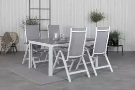 Lauko baldų komplektas Venture Design Valgomojo stalas ir kėdžių komplektas Levels 160x240 cm baltas sulankstomas