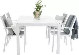Lauko baldų komplektas Venture Design Valgomojo stalas ir kėdžių komplektas Marbella 160x100x75 cm baltas aliuminis