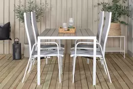 Lauko baldų komplektas Venture Design Valgomojo stalas ir atlošiama kėdė, 150x90 cm, balta, pilka, Aintwood, Textilene