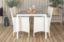 Lauko baldų komplektas Venture Design Valgomojo stalas ir fotelio komplektas 150x90 cm Balta Pilka Aintwood Rotangas