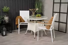 Lauko baldų komplektas Venture Design Valgomojo stalas ir fotelio komplektas, 90 cm, baltas tekas
