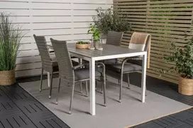 Lauko baldų komplektas Venture Design Valgomojo stalas ir fotelio komplektas 150x90 cm baltas Aintwood rotangas plienas