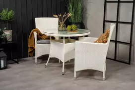 Lauko baldų komplektas Venture Design Valgomojo stalas ir fotelio komplektas 90 cm, baltos spalvos pagalvėlė