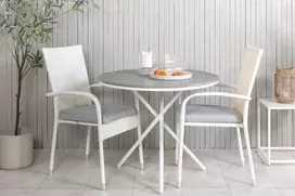 Lauko baldų komplektas Venture Design Kavinės staliuko ir fotelio komplektas 90 cm Baltas Pilkas Aintwood Rotangas Plienas