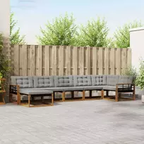 Lauko baldų komplektas Lauko sofos komplektas 7 pcs Natūrali ir šviesiai pilka