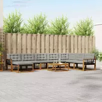 Lauko baldų komplektas Lauko sofos komplektas 9 pcs Natūrali ir šviesiai pilka