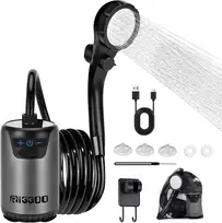 Riggoo nešiojamas dušo rinkinys su 8000 mAh akumuliatoriumi, LED ekranu, 2 m žarna, IPX8