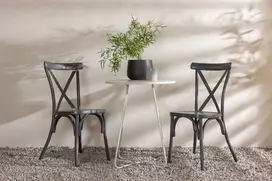 Lauko baldų komplektas Venture Design Kavos staliuko ir valgomojo kėdžių komplektas 60 cm, smėlio spalvos ir juodos spalvos, plienas ir aliuminis