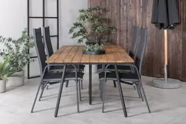 Lauko baldų komplektas Venture Design Valgomojo stalas ir atlošiama kėdė 200 cm juodas plienas akacija