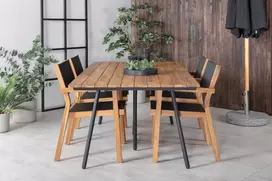 Lauko baldų komplektas Venture Design Valgomojo stalas ir kėdžių komplektas 200 cm Juodas plienas Akacija