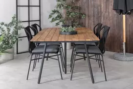 Lauko baldų komplektas Venture Design Valgomojo stalas ir kėdžių komplektas 200 cm juodas