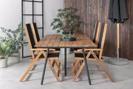 Lauko baldų komplektas Venture Design Valgomojo stalas ir kėdžių komplektas 200 cm Juodas plienas Akacija Sulankstomas