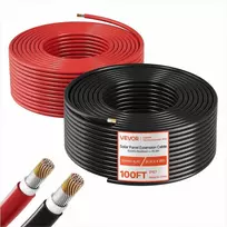 Saulės kolektorių ilginamasis kabelis, 30.48 m dviejų gyslų rinkinys, 10 AWG 6 mm² alavuoto vario laidas, IP67 atsparus vandeniui lauko sistemoms, PV laidas, fotovoltinis kabelis