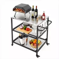Lauko kepsninės vežimėlis, 800 x 610 mm nerūdijančio plieno stalviršis, su tinklinėmis lentynomis ir ratukais, BBQ paruošimo stalas terasai ir sodui, kepimo stalas, virtuvės vežimėlis