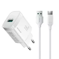 Joyroom JR-TF4 18W sieninis įkroviklis su 3A USB-A - USB-C 1m laidu - baltas