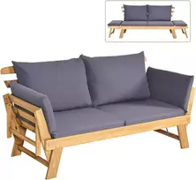 COSTWAY akacijos medienos lauko sofa-lova su reguliuojamais porankiais ir pagalvėlėmis, 198 × 75 × 75 cm