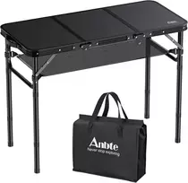 Anbte sulankstomas kempingo stalas su aliuminio rėmu, 88 × 40 cm, 3 reguliuojami aukščiai, su laikymo tinkleliu