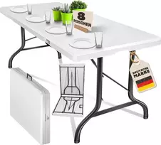 KESSER sulankstomas plastikinis bufetinis / kempingo stalas, 183 × 76 cm, baltos spalvos, metalinis rėmas
