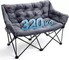 EVER ADVANCED sulankstoma dvivietė kempingo sofa, XXL, 320 kg, plieno rėmas, aukštas atlošas, pilka, FC-97820-LTGY-EUEA