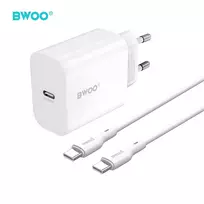 Telforceone BWOO sieninis įkroviklis CDA233 PD 20W 1x USB-C su USB-C - USB-C laidas baltas