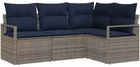 Lauko baldų komplektas Sofos komplektas su pagalve 4 pcs Pilka poliratanas