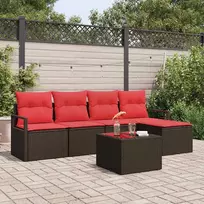 Lauko baldų komplektas Sofos komplektas su pagalve 6 pcs Ruda poliratanas