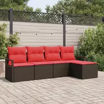 Lauko baldų komplektas Sofos komplektas su pagalve 5 pcs Ruda poliratanas