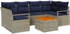 Lauko baldų komplektas Sodo Sofų Rinkinys su pagalve 7 pcs Pilka poliratanas