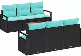 Lauko baldų komplektas Sodo Sofų Rinkinys su pagalve 7 pcs Juoda poliratanas