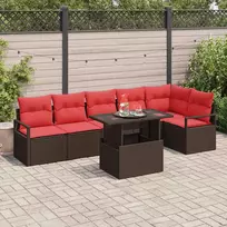 Sodo Sofų Rinkinys su pagalve 7 pcs Ruda ir raudona poliratanas