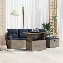Lauko baldų komplektas Sodo Sofų Rinkinys su pagalve 6 pcs Pilka Poli ratanas