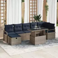 Lauko baldų komplektas Sodo Sofų Rinkinys su pagalve 8 pcs Pilka Poli ratanas