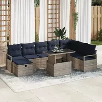 Lauko baldų komplektas Sodo Sofų Rinkinys su pagalve 9 pcs Pilka Poli ratanas