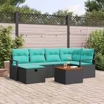 Lauko baldų komplektas Sodo Sofų Rinkinys su pagalve 7 pcs Juoda poliratanas