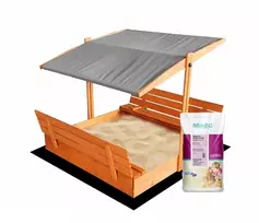4IQ Impregnuota medinė smėlio dėžė su pilkos spalvos stogeliu ir 250 kg smėlio, 120x120 cm
