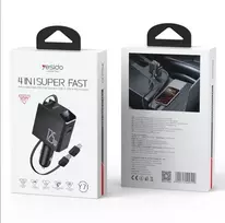 YESIDO automobilinis įkroviklis Y71 125W greitas įkrovimas 4in1 LED + C+iP laidas 65W juodas