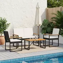 Lauko baldų komplektas 4 pcs Juoda ir kreminė balta poliratanas