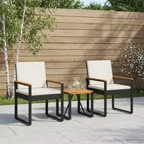 Lauko baldų komplektas 3 pcs Juoda ir kreminė balta poliratanas