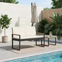 Lauko suolas su pagalve Juoda ir kreminė balta 107 x 61 x 80 cm